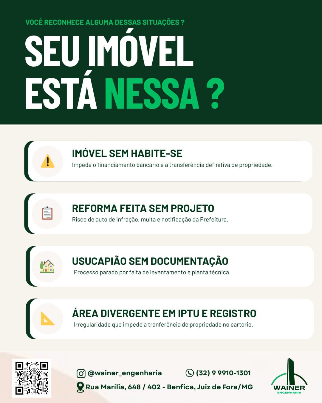 Seu imóvel está nessa? Imóvel sem Habite-se impede o financiamento bancário e a transferência de propriedade. Reforma feita sem projeto gera risco de multa e notificação da Prefeitura. Usucapião sem documentação fica parada por falta de levantamento e planta técnica. Área divergente entre IPTU e registro impede a transferência no cartório.